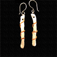 Aluminum bar with copper stripes silver earrings