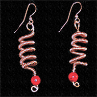 Copper curly wraps with red stone earrings