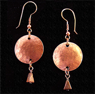 Copper discs with real turquoise dangle earrings