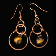 Copper hoop earrings with tiger's eye