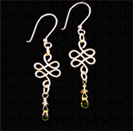 Silver Celtic Knots with green briolette earrings