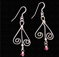Silver curlicues pink Swarovski crystal earrings