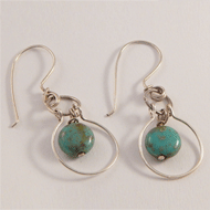 Silver hoops with green jade