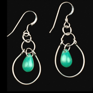 Silver hoops with green briolettes earrings